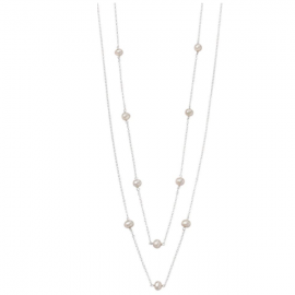 Long Pearl Station Necklace in Sterling Silver.